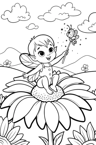 The Baby Fairy in the Flower Kingdom Coloring Page