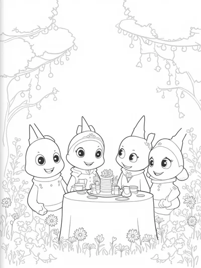 Star characters having a garden party