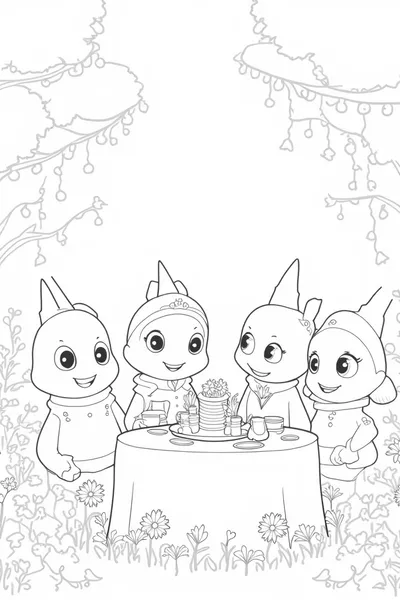 Star characters having a garden party