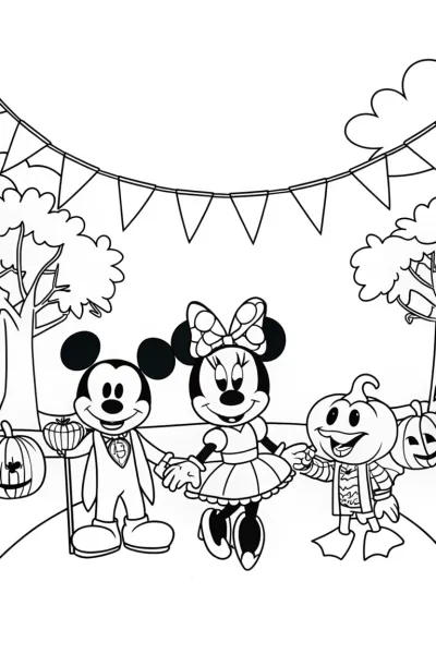 Mickey and Minnie Halloween Costume Coloring Page