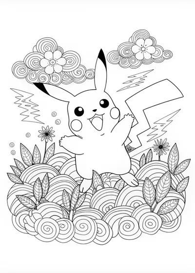 Pikachu’s Playful Pose Coloring Page