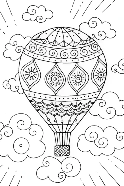 Whimsical Hot Air Balloon Coloring Page