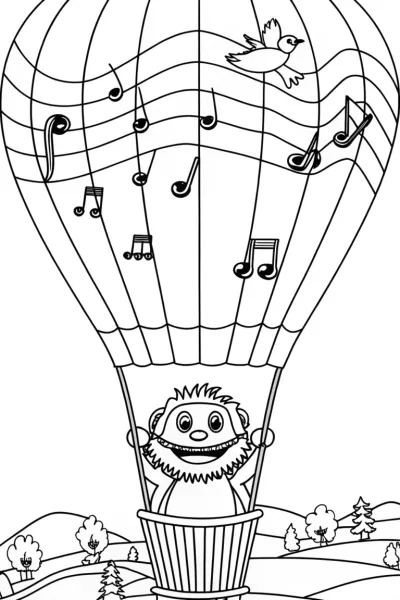 Huggy Wuggy’s Musical Balloon Adventure Coloring Page