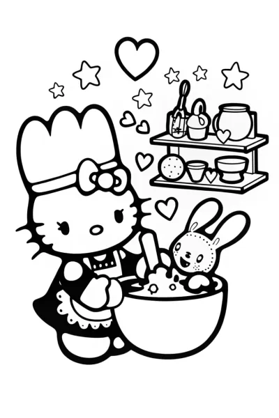 Hello Kitty’s Enchanted Bakery Adventure Coloring Page