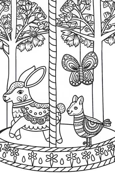 The Enchanted Spring Carousel Coloring Page
