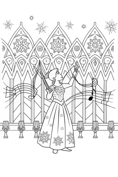 Elsa’s Enchanted Ice Music Concert Coloring Page