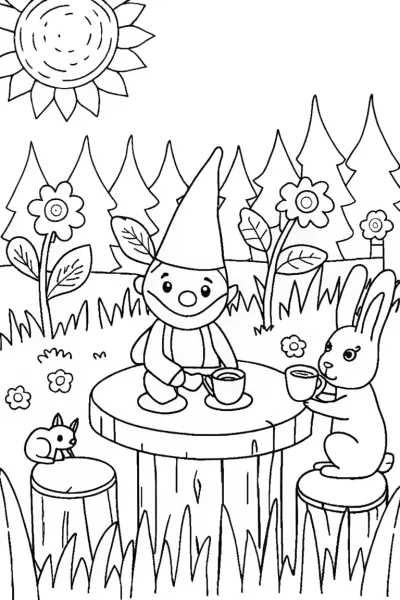 Gnome’s Magical Tea Party with Friends in the Garden