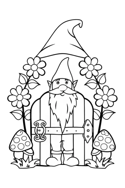 Gnome Garden Guardian Coloring Page