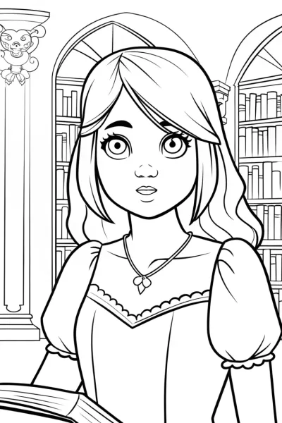 The Princess and the Magical Book Coloring Page