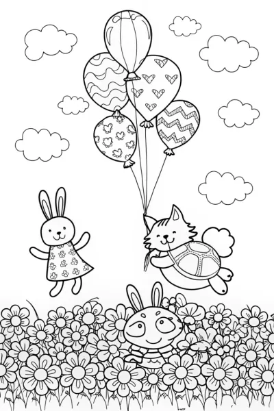 Springtime Balloon Adventure Coloring Page