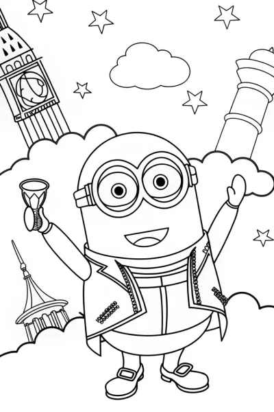Minion’s Time-Traveling Adventure Coloring Page