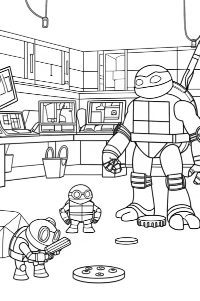 Ninja Turtles in a robotics lab
