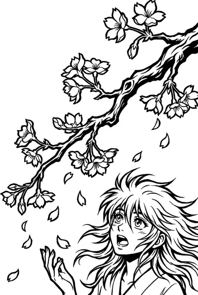 Falling Cherry Blossoms Coloring Page