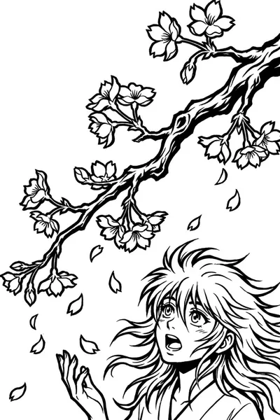 Falling Cherry Blossoms Coloring Page