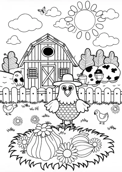 “Farmyard Scene with Henny the Hen”