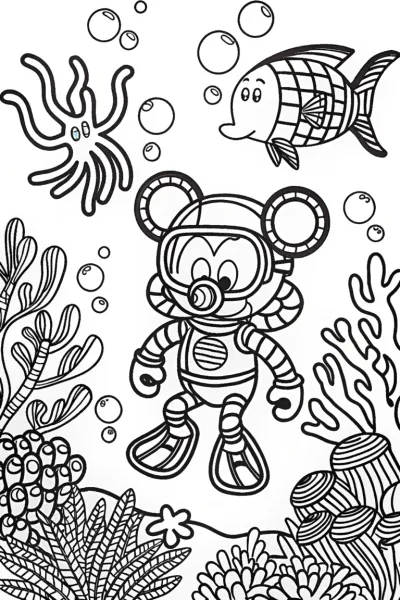 Mickey Mouse’s Underwater Adventure Coloring Page