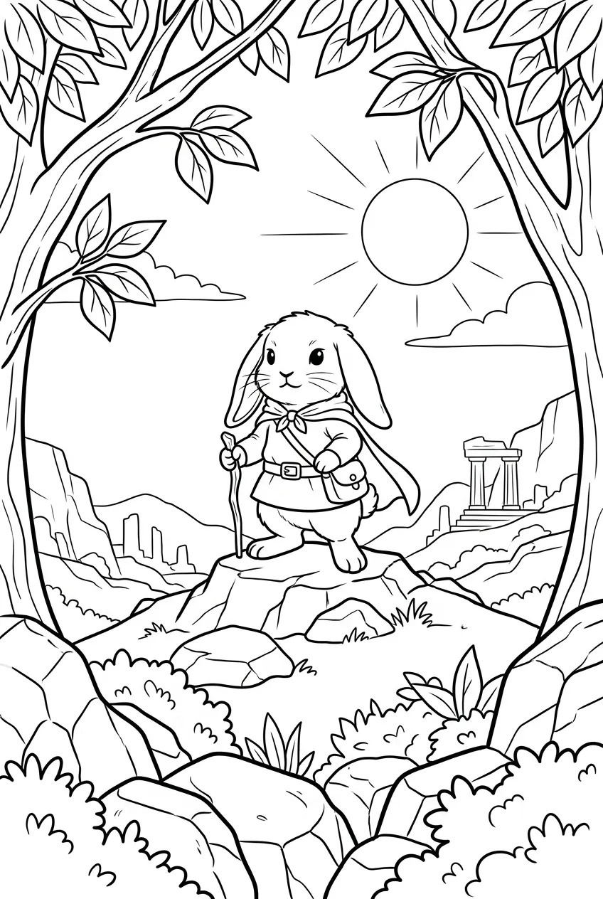 Example coloring page for the Foreground framing shot prompt