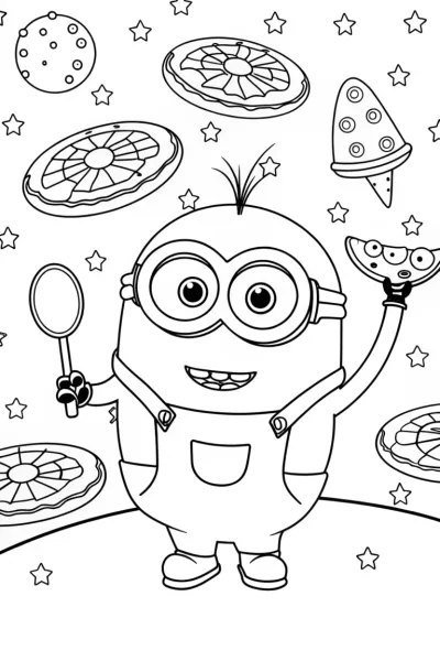 Minion’s Galactic Pizza Party Coloring Page