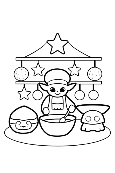 Baby Yoda’s Cosmic Bakery Coloring Page