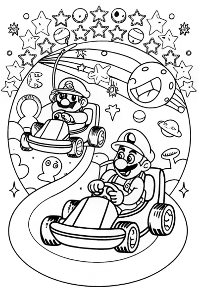 Mario and Luigi’s Galactic Race Coloring Page