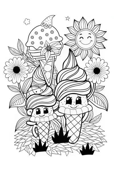 Ice Cream Garden Adventure Coloring Page