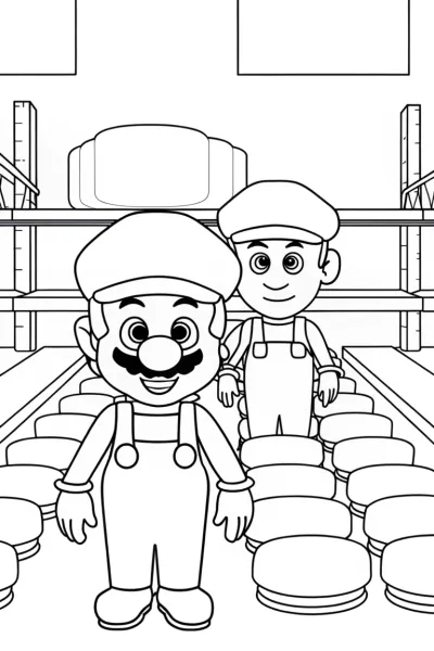 Mario and Luigi in a cheese factory