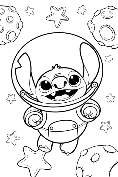 Stitch’s Cosmic Quilt Journey Coloring Page