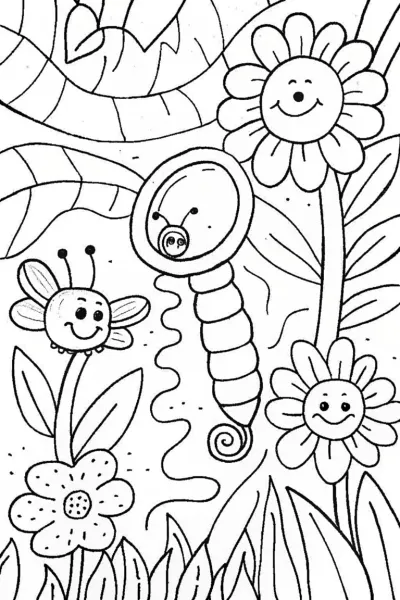 The Curious Caterpillar’s Quest Coloring Page