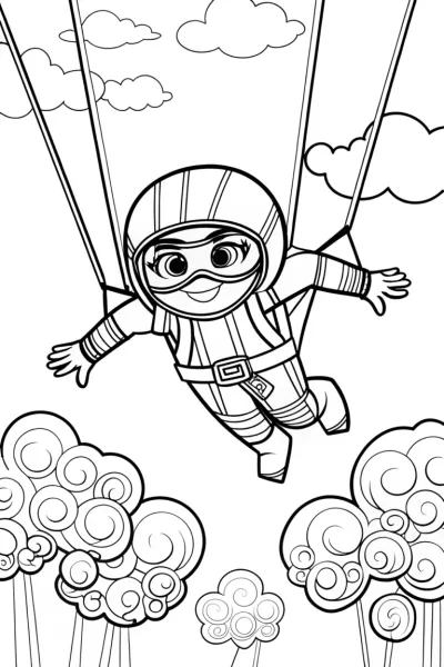 Ninja Skydiving Adventure Coloring Page