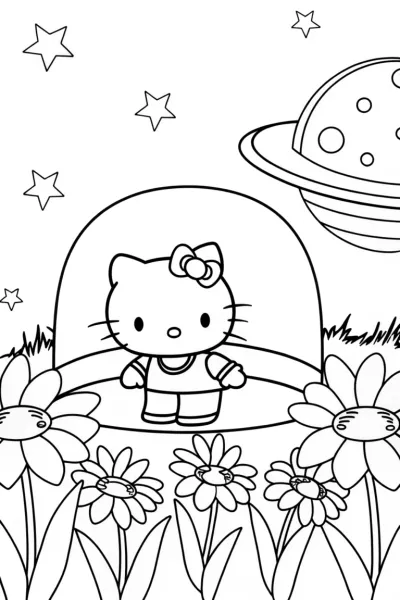 Hello Kitty in a space garden