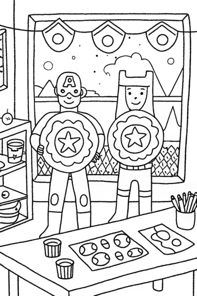 Captain America’s Shield Craft Workshop Coloring Page