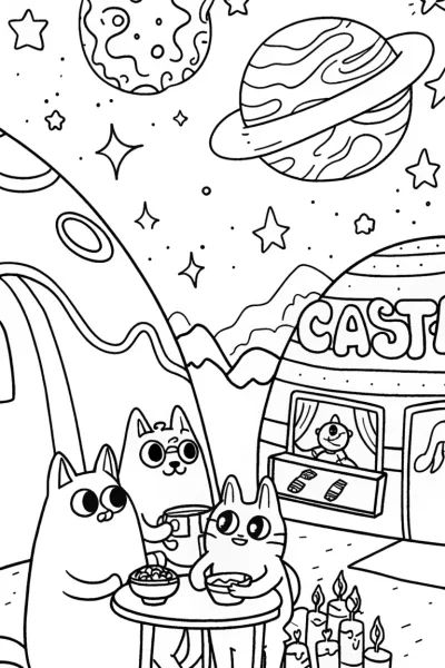 Cosmic Cat Café Adventures: A Coloring Journey