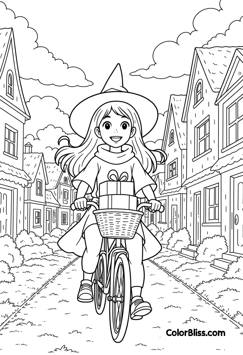 A whimsical Ghibli style coloring page example