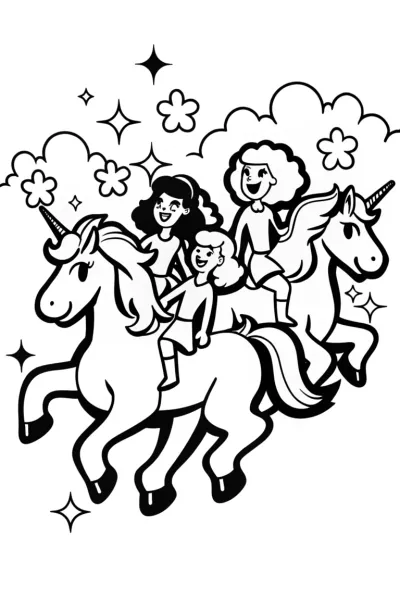 Rainbow High Students Riding Unicorns Coloring Page