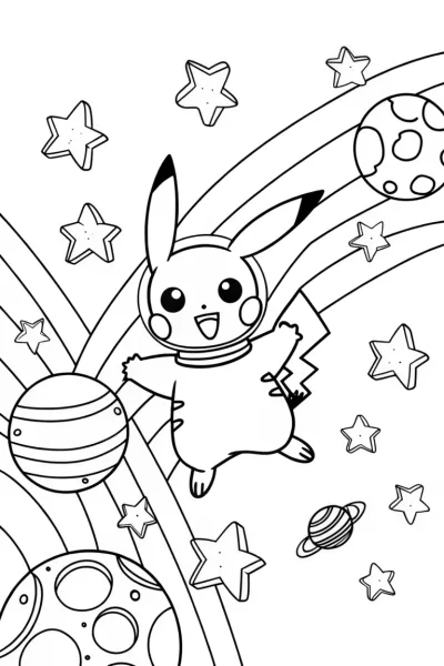 Pikachu’s Space Adventure Coloring Page