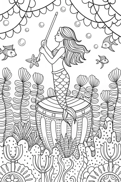Mermaid’s Ocean Orchestra Coloring Page