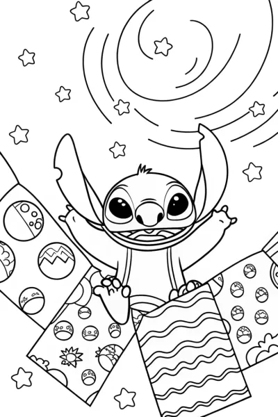Stitch’s Galactic Quilt Adventure Coloring Page