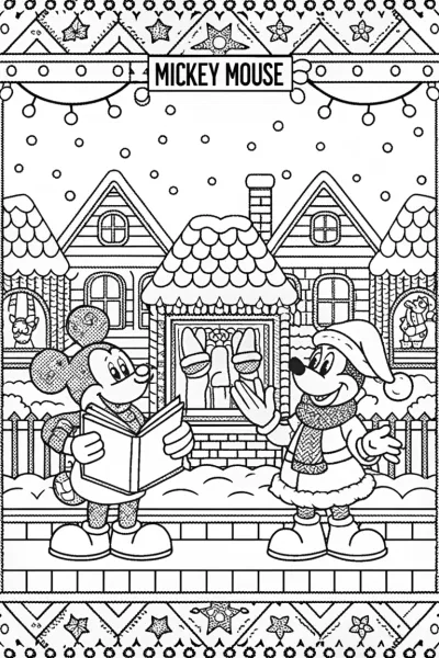 Mickey Mouse Christmas Caroling Adventure Coloring Page