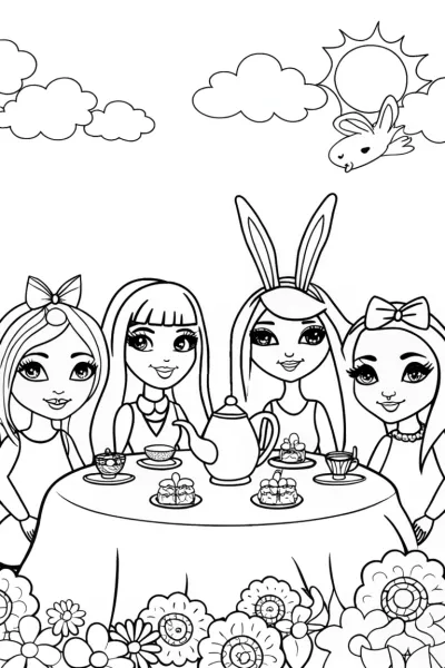 Rainbow High Garden Tea Party Coloring Page