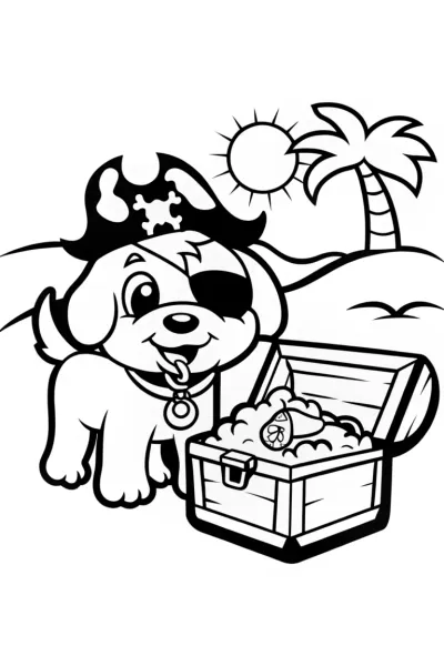 Puppy Pirate on the Treasure Isle Coloring Page
