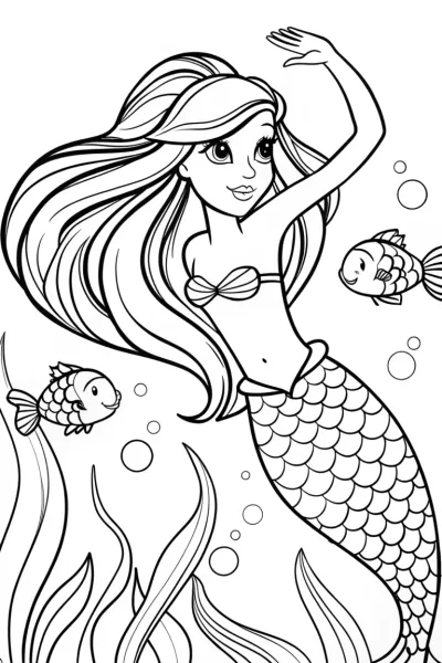 Mermaid’s Midnight Starlight Dance Coloring Page