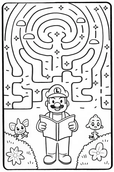 Luigi’s Grand Adventure in the Enchanted Maze Coloring Page