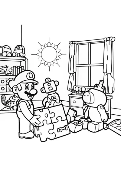 Mario’s Toy Workshop Adventure Coloring Page