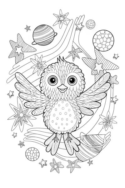 Chick’s Cosmic Dance Party Coloring Page