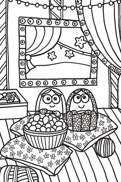 Bluey and Bingo’s Magical Movie Night Coloring Page