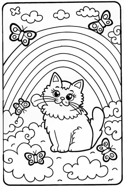 Flicker the Cat Under the Enchanted Rainbow Coloring Page