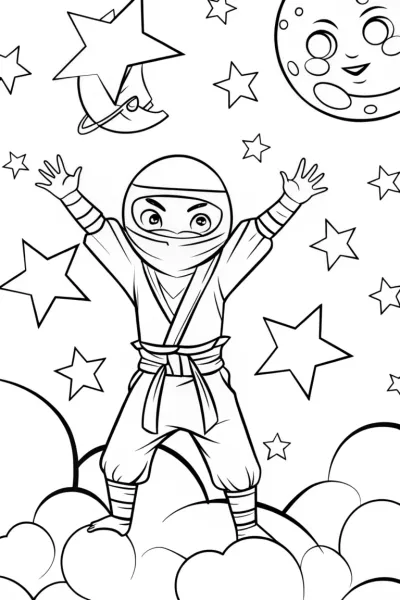 Ninja among the stars coloring page