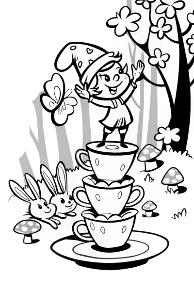 Pippin the Gnome’s Magical Tea Tower Coloring Page