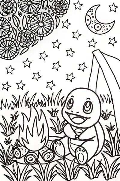Charmander’s Campfire Storytelling Coloring Page