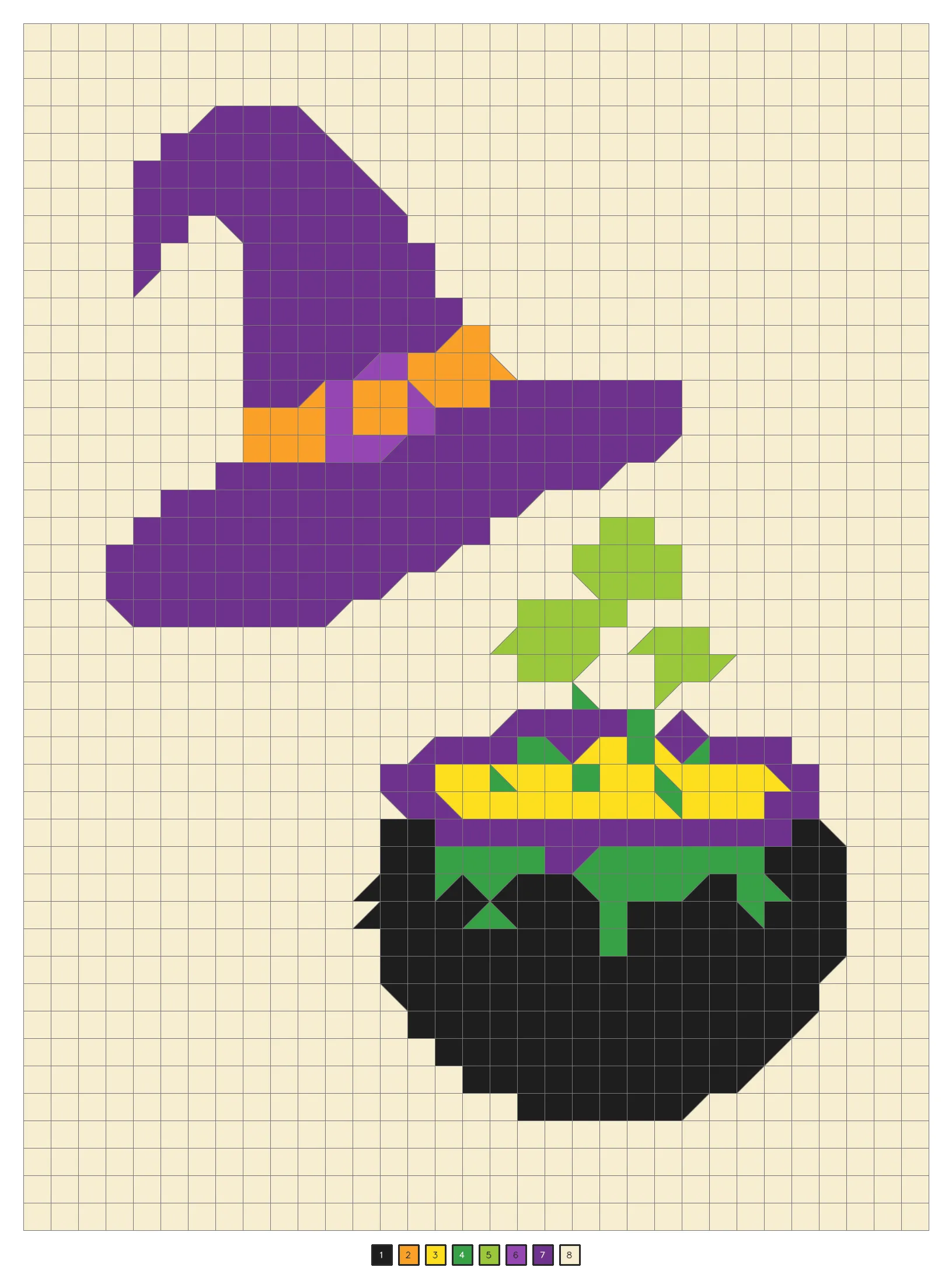 Answer key: a witch hat next to a bubbling cauldron